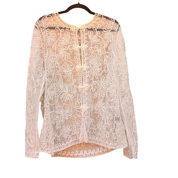 Vintage Princess Cruises White Metallic Sheer Lace Embroidered Blouse XL Formal - Picture 6 of 10